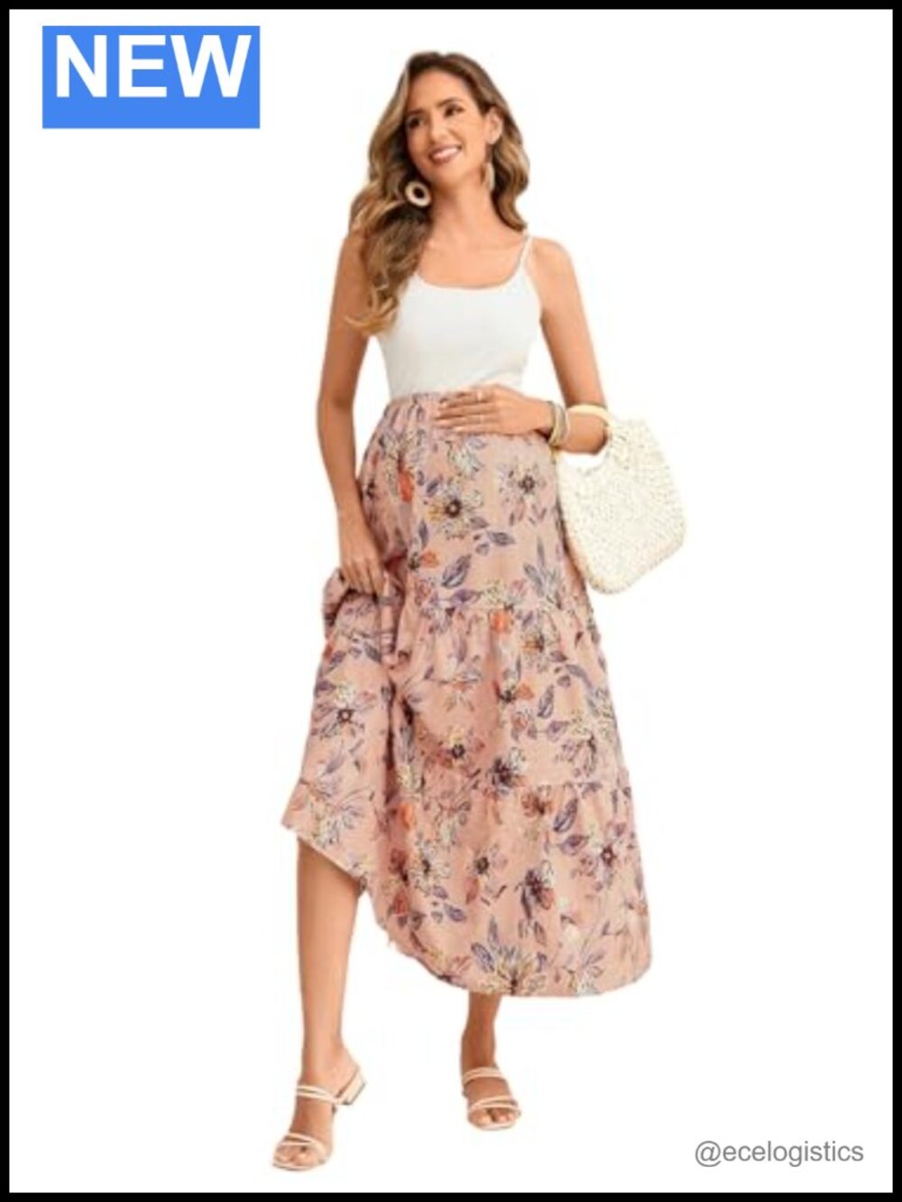 2 Piece Maternity Tank Top Skirt Set Crop Top Ruffle Maxi Skirt Summer Brunch